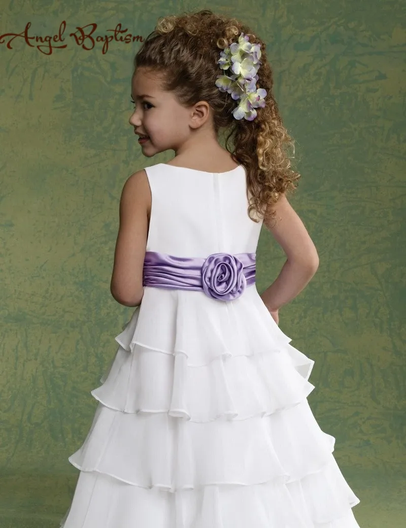 flower girl dresses with purple sash