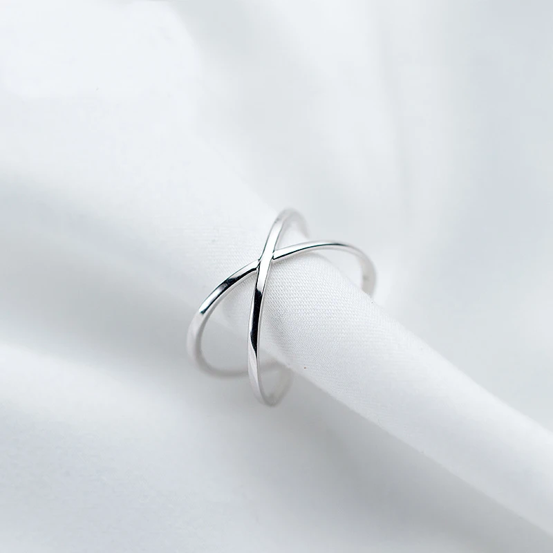 MloveAcc Genuine 925 Silver X Shape Cross Open Ring Fashion Contracted Simple Adjustable Finger Rings for Women Girls Wholesale