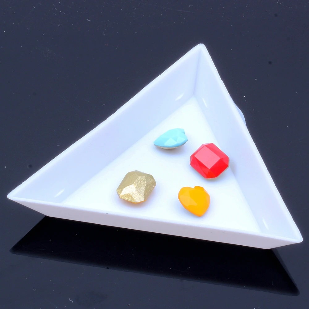 

Triangle Rhinestone White Plastic Tray Container Tray Tool Acrylic Plate Case Storage Box DIY Nail Art Tools Jewelry Gift