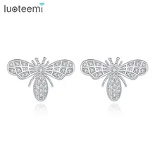 LUOTEEMI, фирменный дизайн, гвоздики пчелка, серьги для женщин, ручная работа, маленькие, блестящие, CZ, два цвета, свадебные украшения, рождественский подарок