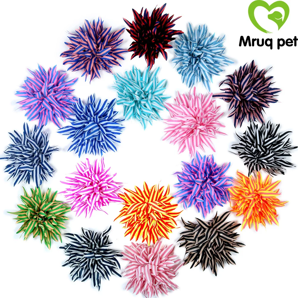

20pcs Cute Pet Dog Cat Collar Charms Removable Stripe Chiffon Flower Dog Collar Accessory Pet Bows Pet Supplies 7cm in Diameter