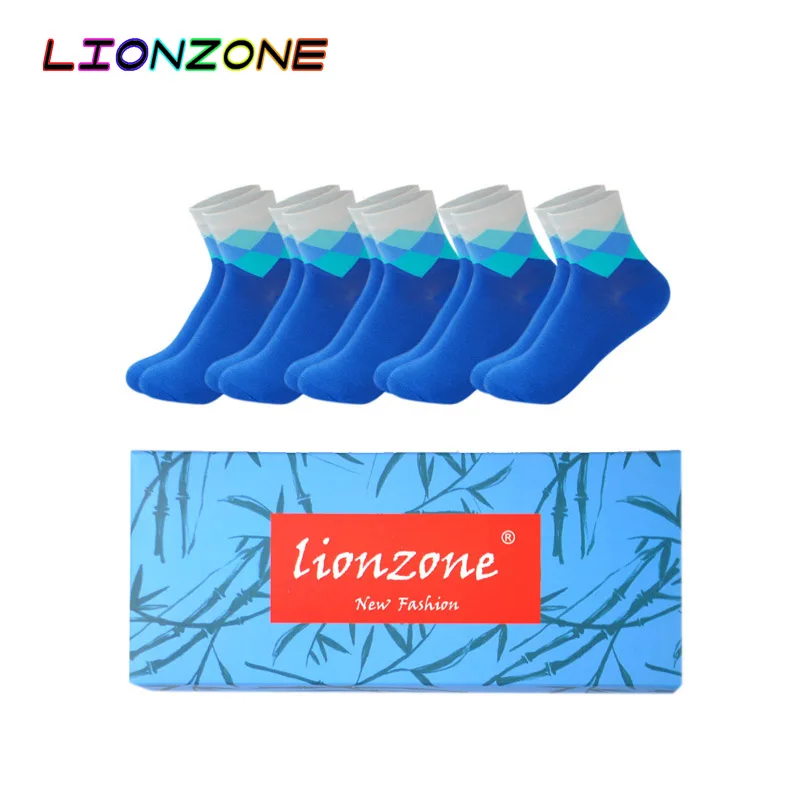 LIONZONE 5 пар/лот женские носки с алмазным узором и градиентным цветом новые весенние повседневные бамбуковые носки Calcetines Mujer носки - Цвет: Blue