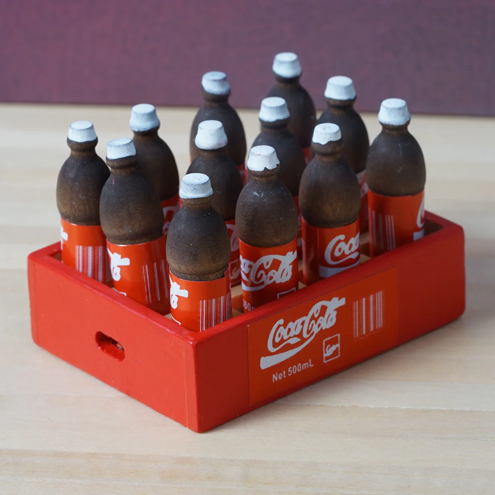12 Bottle/set Coke Dollhouse Miniatures 1:12 Accessories Mini Coke Box Diy Doll House Scenes Ornament Wooden Dollhouse kit