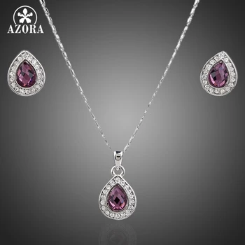 

AZORA Big Pear White Gold Color Stellux Austrian Crystal Necklace and Earrings Jewerly Sets TG0051