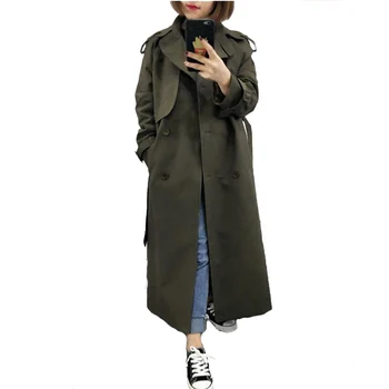 

U-SWEAR New Fashion 2020 Spring Fall Casual Double Breasted Simple Classic Long Trench Coat with Belt Chic Female Windbreaker