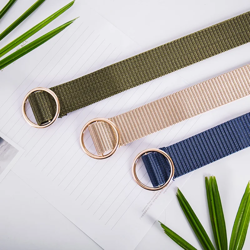 

2019Fashion Trend 8 Colors Nylon Belts Round Buckle Belts Canvas Jeans Skirt Couple Creative All-match Weaving Women Belts Girl