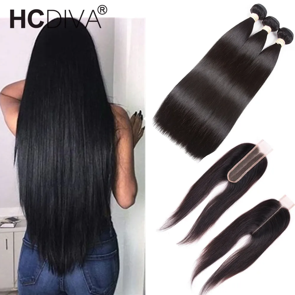 2*6 inch Middle Part Closure With Bundles Brazilian Remy Hair Bundles With Closure 3 Bundles Straight hair With Closure HCDIVA 2*6 inch Middle Part Closure With Bundles Brazilian Remy Hair Bundles With Closure 3 Bundles Straight hair With Closure HCDIVA