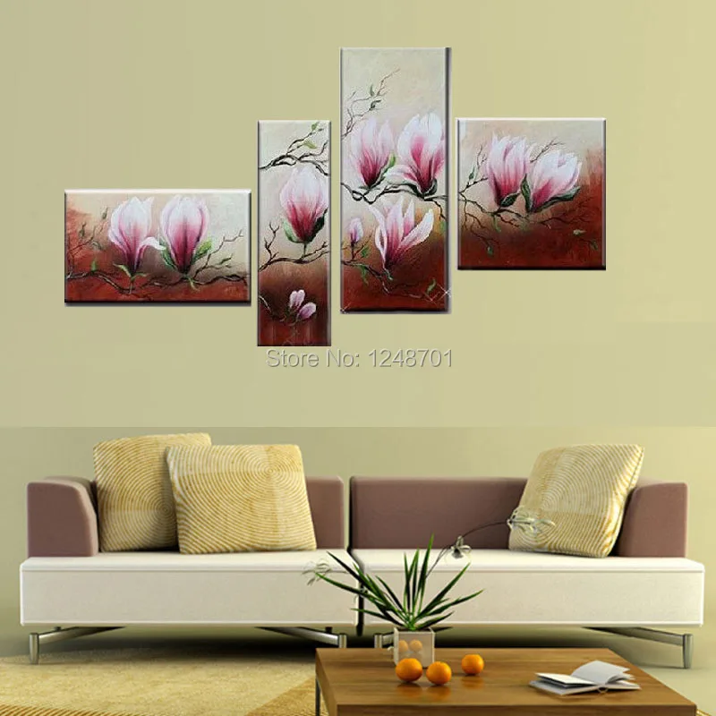 

3 Piece Free Shipping Cheap abstract Modern Wall Painting purple pink flower Home Decorative Art Picture Painton Canvas Handmade
