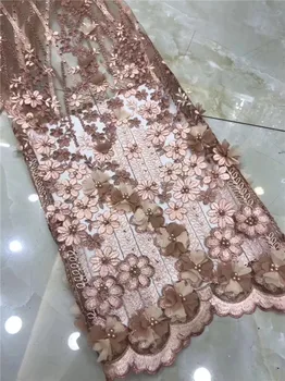 

New coming French net lace fabric with 3D flower African tulle cloth for lady dress PDN249(5yards/lot)
