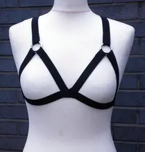 2016 new fashion bust harness bra sexy garter belt Black Elastic Bondage lingerie Gothic bust Caged women belt black retail
