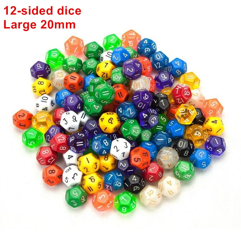 

Hot Sale large 20mm 10pcs/lot Multicolor Transparent 12-Sided Role Playing Game Dices D12 D10 High quality factory direct