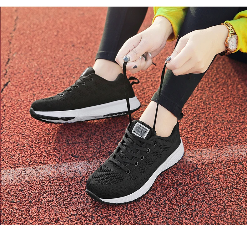 Breathable Walking Mesh Lace Up Flat Shoes Sneakers