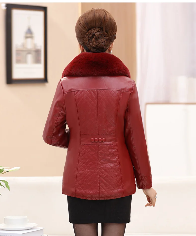 Middle Aged Women Winter Leather Jacket Short Padded Coat Artificial Fur Collar Jackets For Old Women Winter Coat 2018 New CH741 (4)