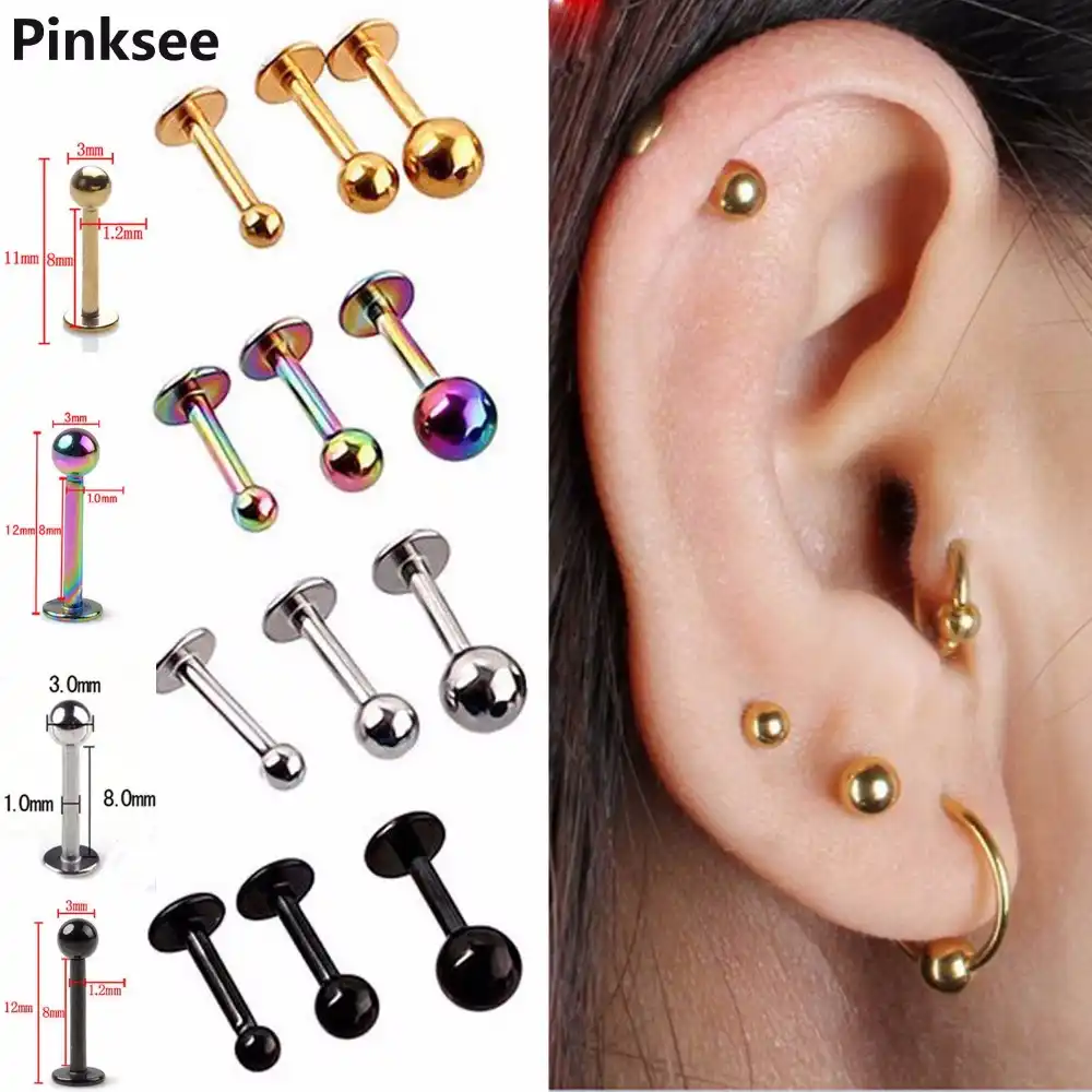 Detail Feedback Questions About 2pcs Surgical Steel Tragus Helix Bar 2pcs Surgical Steel Tragus Helix Bar Ball Labret Lip Top Upper Ear Cartilage Studs Earrings Body