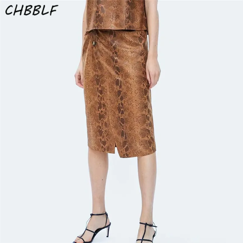 CHBBLF для женщин chic животный принт миди юбка faldas mujer боты дизайн Разделение офисные женские туфли Винтаж повседневное юбки для POP1671