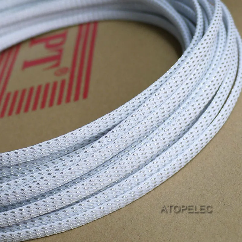 6 мм широкий плотный Плетеный ПЭТ расширяемый рукав оболочка для кабеля черный/серебристый/золотой/красный/оранжевый/желтый/зеленый/синий/белый/прозрачный - Цвет: White Silver
