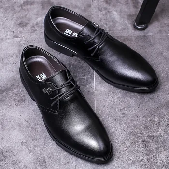 

QWEDF 2019 Men's Business Luxury Shoes Breathable Fashion Men Leather Shoes Casual Pointed Toe Lace Shoe Male Suit Shoes F1-92