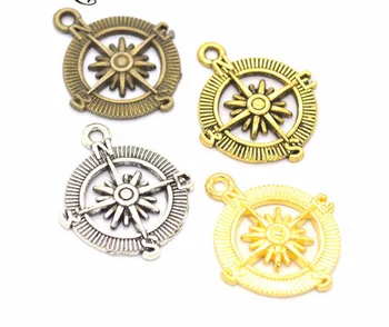 

50pcs charms compass Alloy Pendants Antique silver bronze gold 26*22mm 2.8g Handmade Jewelry Making DIY European accessories