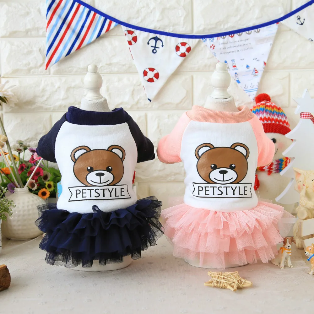 

Winter Lace Bear Dog Pet Dresses Cotton Thick Coats Clothing For Dogs Cats Yorkshire Chiwawa Puppy Pet Dog Clothes