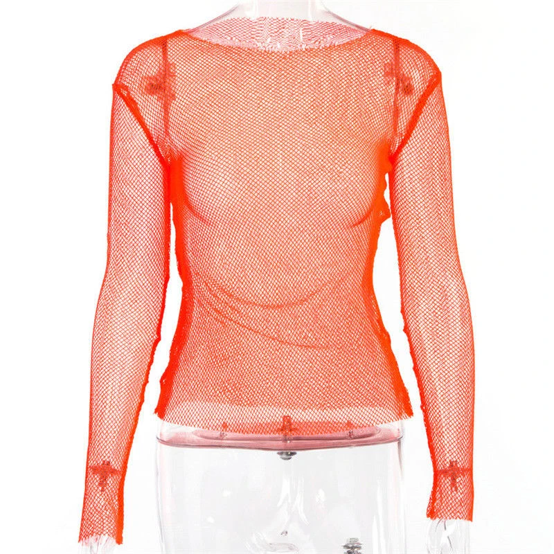 Сексуальные женские бикини с прозрачной сеткой и длинным рукавом оранжевая блузка Топ летняя одежда пляжная одежда купальник