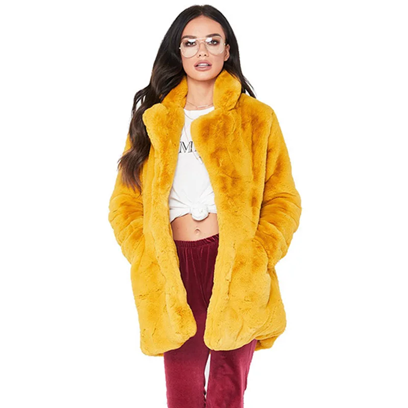 Autumn Winter Coat Women 2018 Fashion Faux Fur Coat Women Casual Faux Rabbit Fur Jacket Warm Furs Coats Pocket Outwear Plus Size