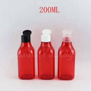 

200ML Red Square Plastic Bottle Flip Top Cap , 200CC Makeup Sub-bottling , Shower Gel Lotion Packaging Bottle ( 30 PC/Lot )