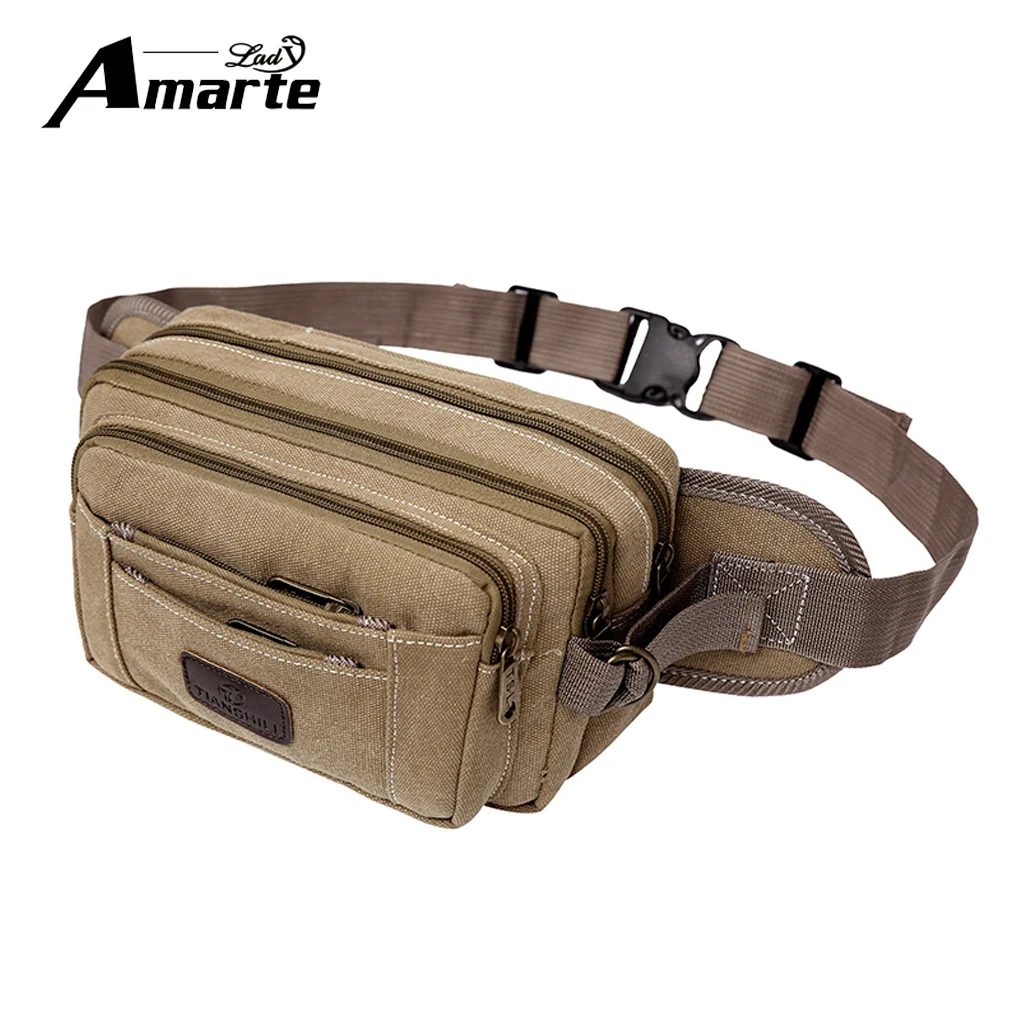 

Amarte Canvas Waist Bag Men Pack Male Soft Shoulder Bag for Women Belt Mote Leg Bag Phone Money Travel Pillow Hip Bag Purse