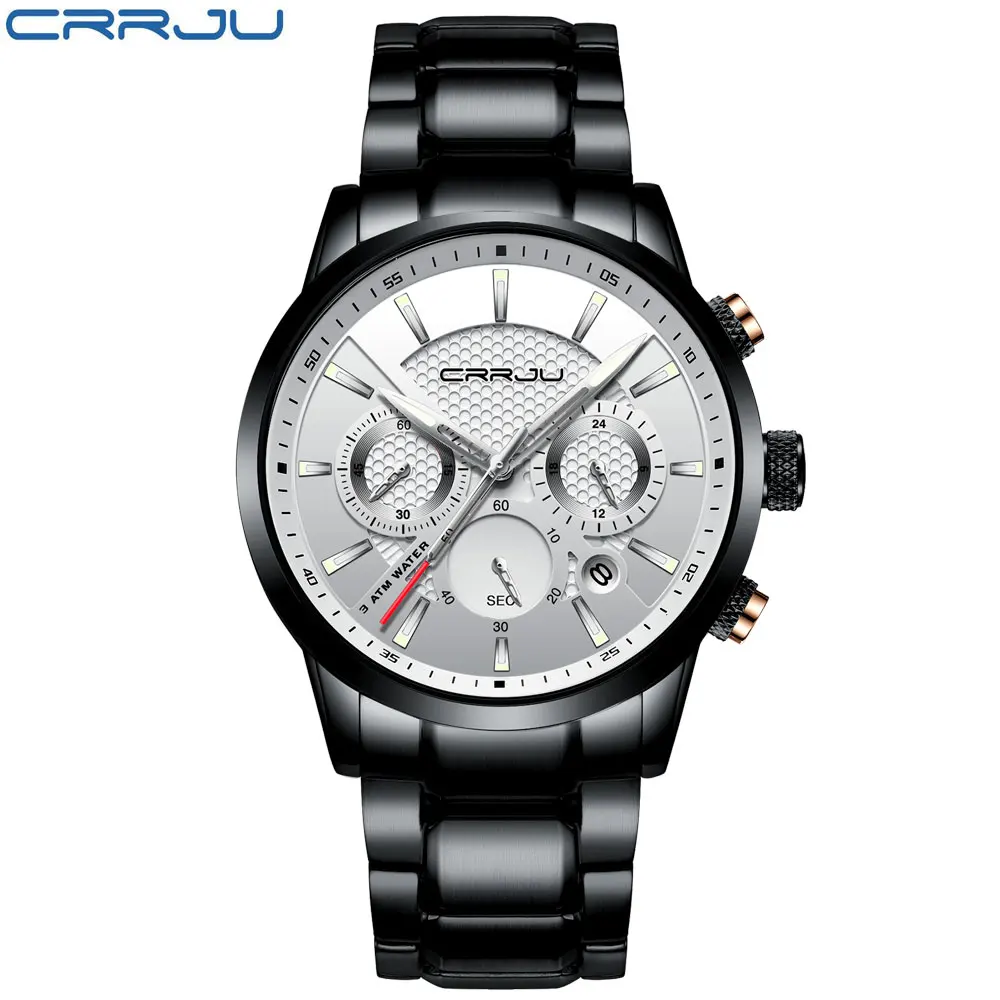 CRRJU мужские часы кварцевые мужские модные часы функциональные брендовые Роскошные полностью стальные бизнес водонепроницаемые часы Relogio Masculino