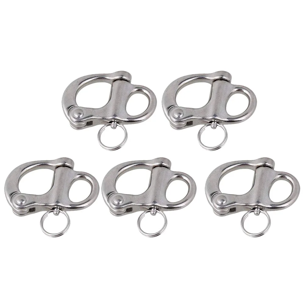 

316 Stainless Steel Fixed Snap Anchor Shackle Rigging Silver 50mm Fixed Eye Bail with Eye Ring for Sailboat Set of 5