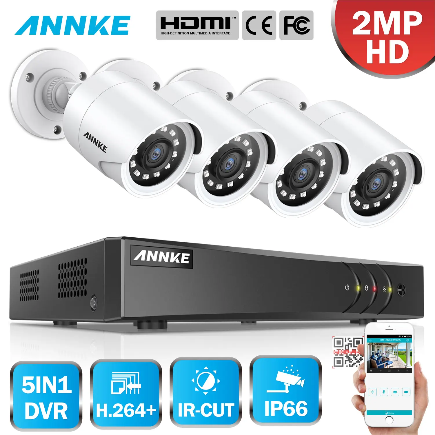 ANNKE 8CH HD 1080P видео система безопасности 1080N H.264+ 5в1 DVR с 4 шт TVI цилиндрическая Водонепроницаемая наружная ИК камера комплект домашнего видеонаблюдения