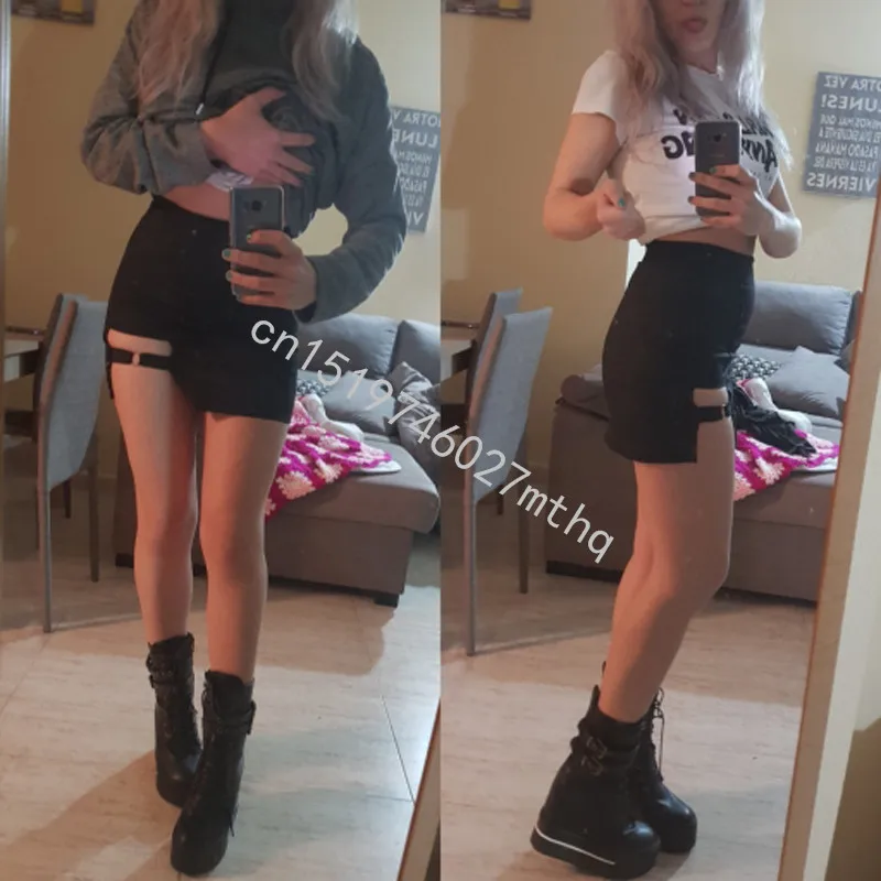 Womens Summer Cotton Sexy Mini Pencil Skirt High Waisted Hollow Out Asymmetric Metal Ring Decor Hip Cocktail Party Clubwear
