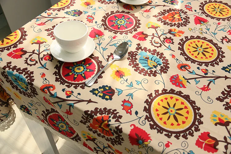Хлопковая льняная кружевная Скатерть прямоугольная Подсолнух Ретро богемная домашняя кухня обеденный стол покрытие Свадебная вечеринка