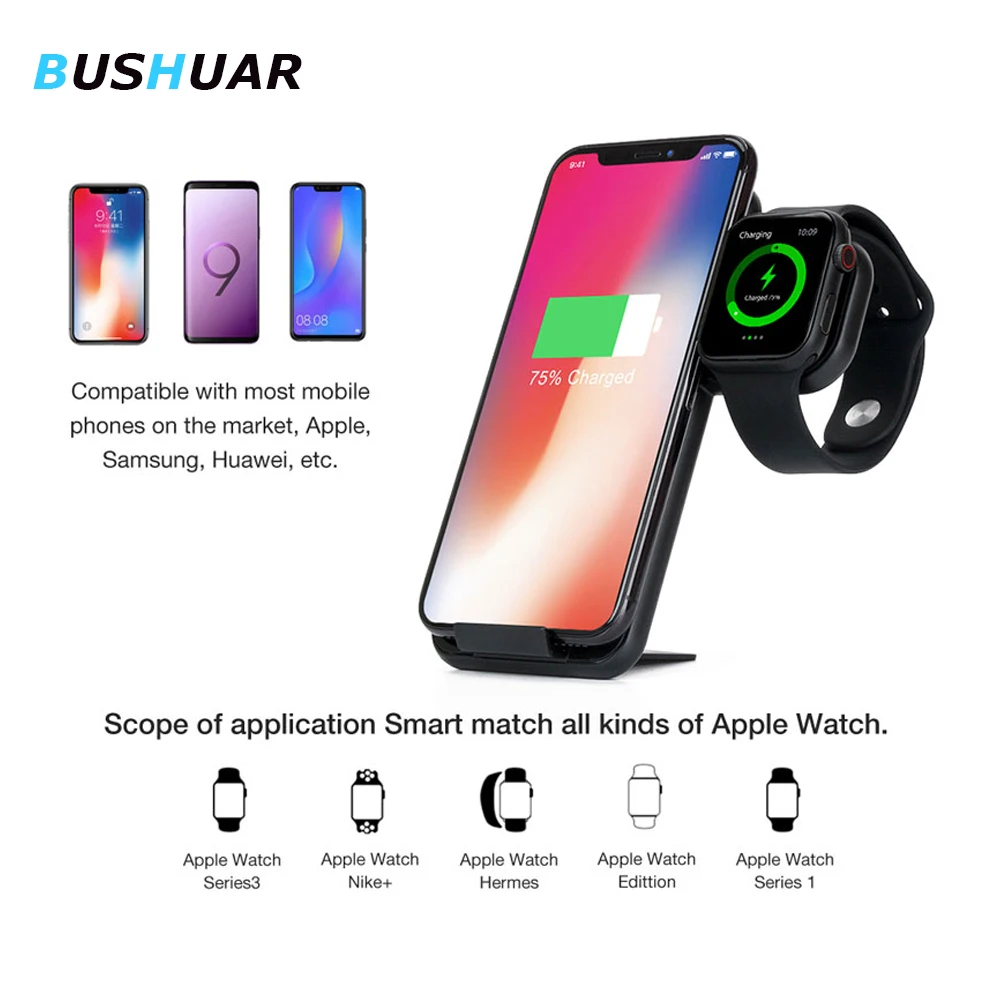 Беспроводное зарядное устройство 2 в 1 для iPhone XS XR X 8 Plus 10 Вт док станция Qi быстрой