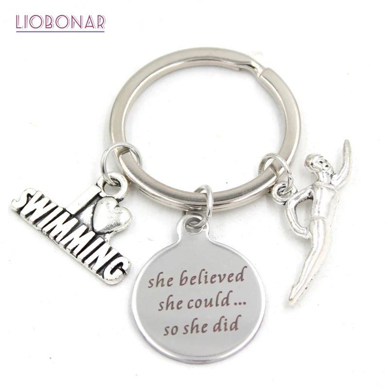 Womens Swim Keychain Swimmer Jewelry for Swimmers /& Swim Teams She Believed She Could So She Did Swimming Jewelry