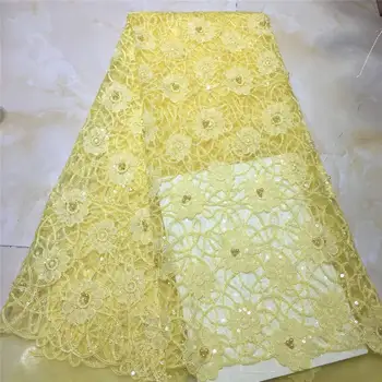 

Yellow Nigerian Lace Fabric for Wedding 2019 High Quality Tulle African Beads Swiss Voile Lace Fabric French Net Lace