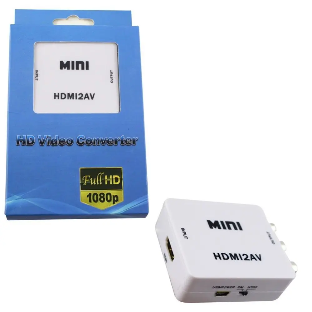 

HDMI2AV Support NTSC PAL HDMI TO AV Scaler Adapter HD Video Converter Box HDMI to RCA AV/CVSB L/R Video 1080P with Retail Box