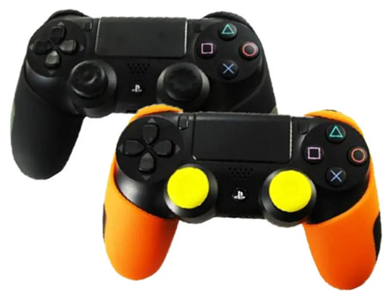 Для playstation 4 PS4 Pro Slim контроллер силиконовый резиновый чехол для Dualshock 4(чехол X 2+ ручки для большого пальца X 4 - Цвет: Black and Orange