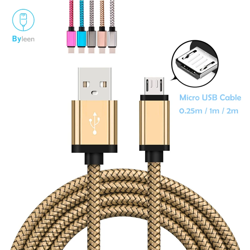 Нейлоновый 5-контактный Micro USB кабель для синхронизации данных и зарядки для LG K50 K40 Candy K8 K10 X power 2 2M Длинный кабель для samsung A3 A5 A7 - Цвет: Gold