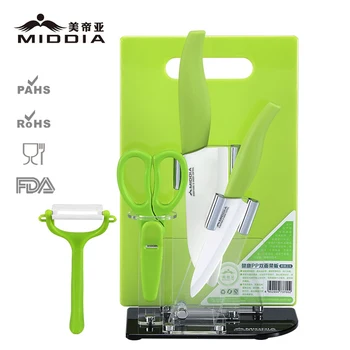 

6pcs ceramic kitchen knife set with block and chopping board,baby food tools set