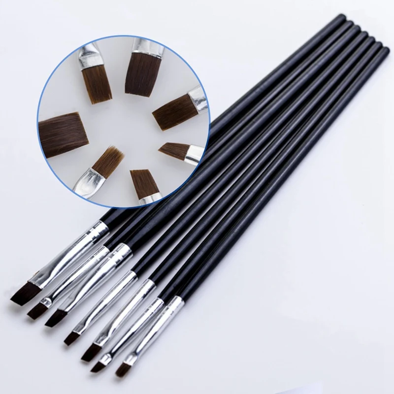 

1set Nail Art Brush Flat Acrylic Drawing Pen UV Gel Polish Painting Extension Builder Coating Tools Set Manicure