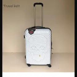 Travel tale личности моды 19/24/28 Inch прокатки Чемодан Spinner бренд дорожного чемодана большой золотой зуб череп