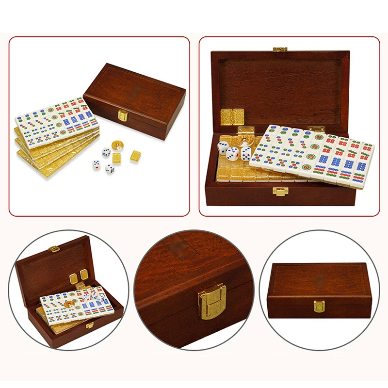 Высокое качество Золотой Мини маджонг портативные деревянные коробки Majiang набор настольная игра Mah-jong путешествие развлечение настольная игра