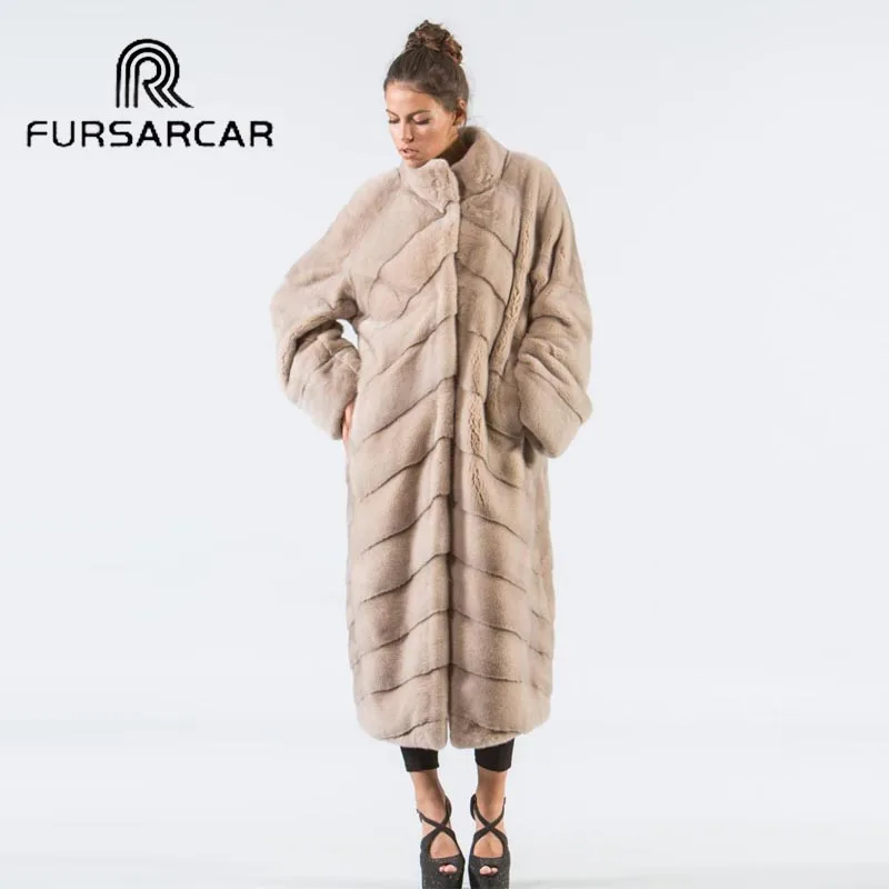 Роскошное Стильное женское пальто из натурального меха норки FURSARCAR зимнее
