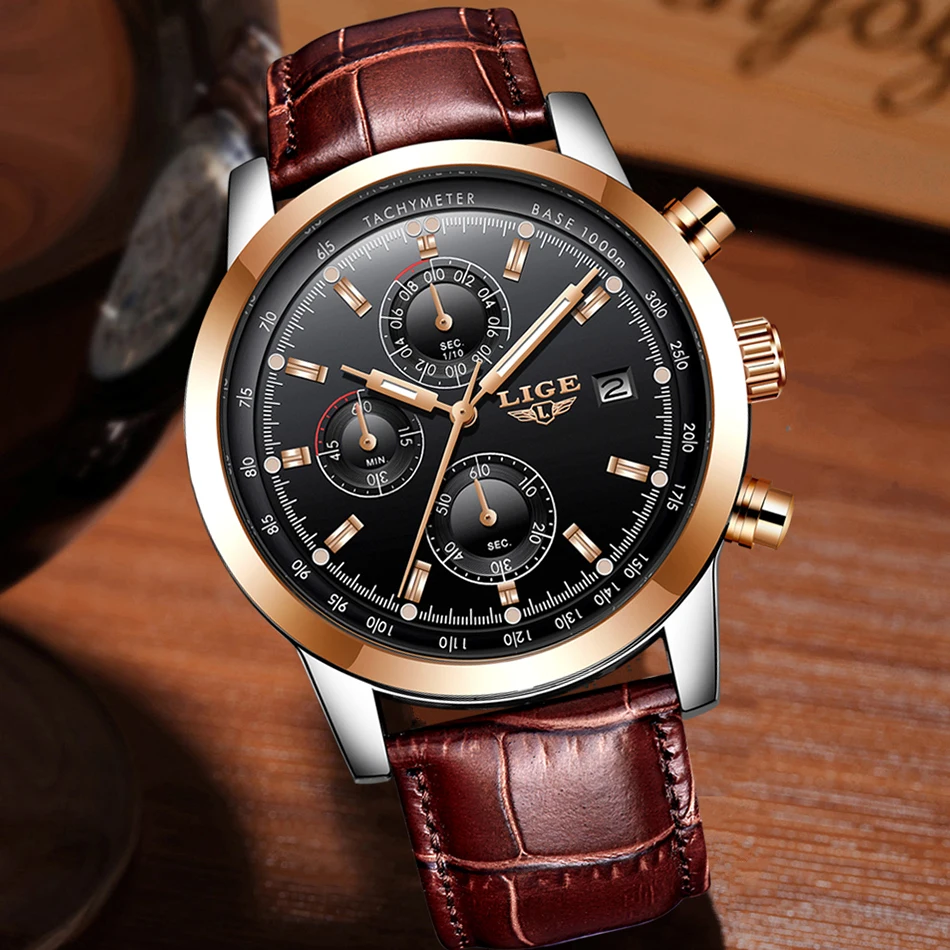 LIGE Mens Watches Top Brand Luxury Leather Casual Quartz Watch Men Military Sport Waterproof Clock Gold Watch Relogio Masculino LIGE Mens Watches Top Brand Luxury Leather Casual Quartz Watch Men Military Sport Waterproof Clock Gold Watch Relogio Masculino