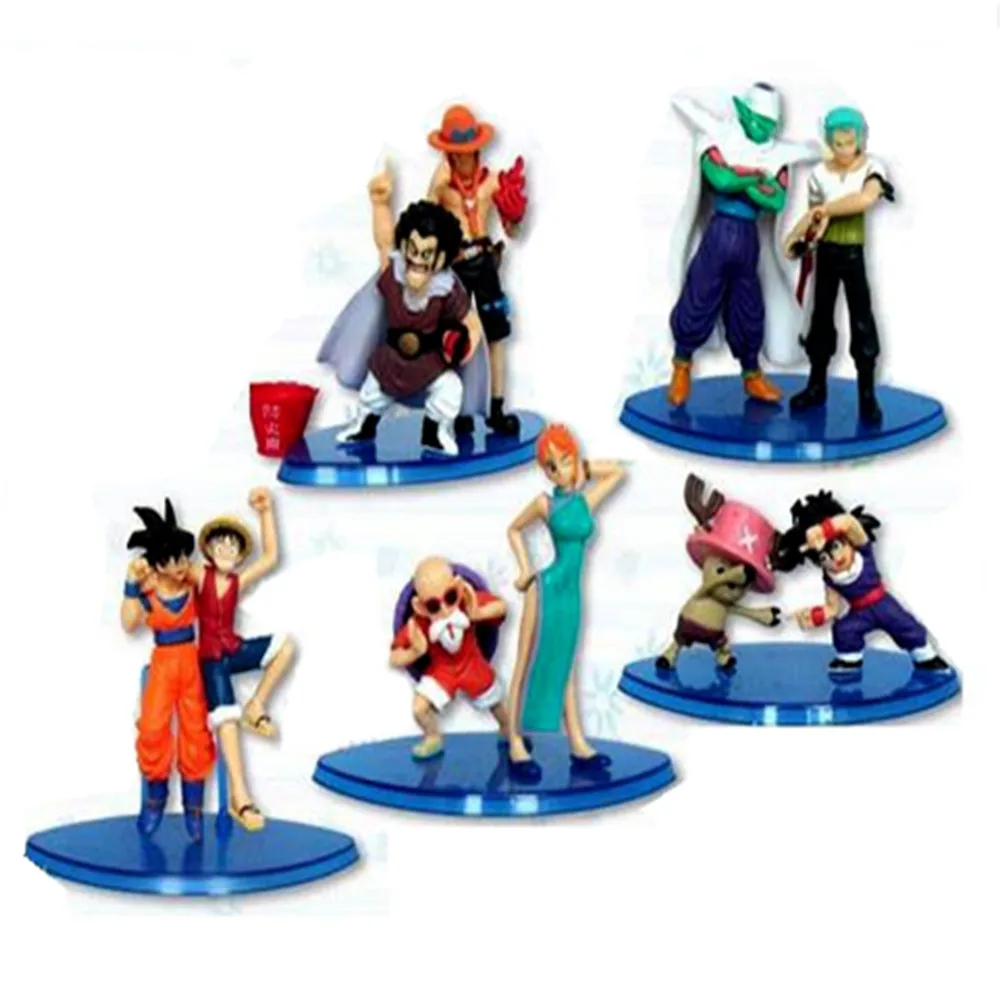 

2 pcs/set Cartoon Anime Model Dragon Ball And One Piece Mix Together Luffy Goku Piccolo Creative Collection Statue Kid Gift Toy