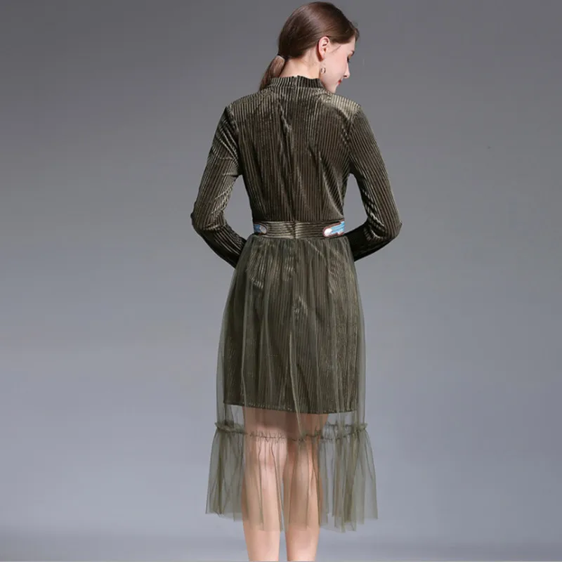 women embroidery velvet mesh patchwork elegant dress 4_