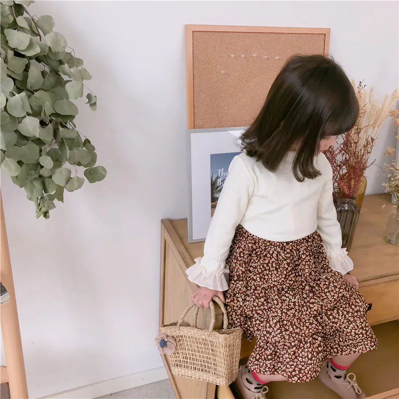 

2019 Spring New Arrival Korean style cotton pure color lotus leaf long sleeve all-match bottoming t-shirt for cute sweet girls