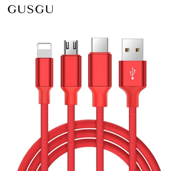 

GUSGU 3 in 1 USB Cable For iPhone 5 SE 6 7 8 X Type C Fast Charging Cable For Xiaomi Huawei MacBook Micro Date Cable For Android