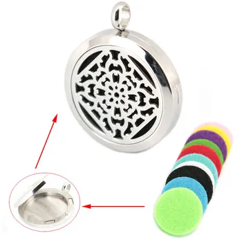 

10pcs Round Silver 30mm Aromatherapy / Essential Oils Stainless Steel Perfume Diffuser Locket pandent With Free chain and Pads