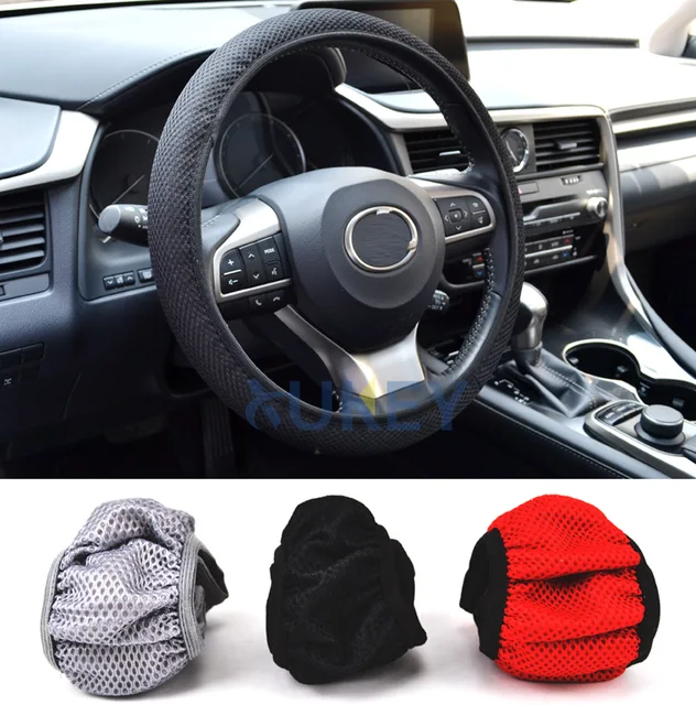 1Pc Breathable Car Auto Elastic Handmade Skid Proof Steering Wheel Cover For Summer Use Non Slip 38cm Black/Red/Gray Cool 1